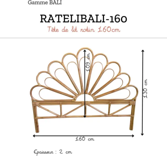 Tête de lit en rotin Naturel - Adapté pour lit 160cm - 2 pers - - Décoration Chambre bohème et Vintage - Collection Bali