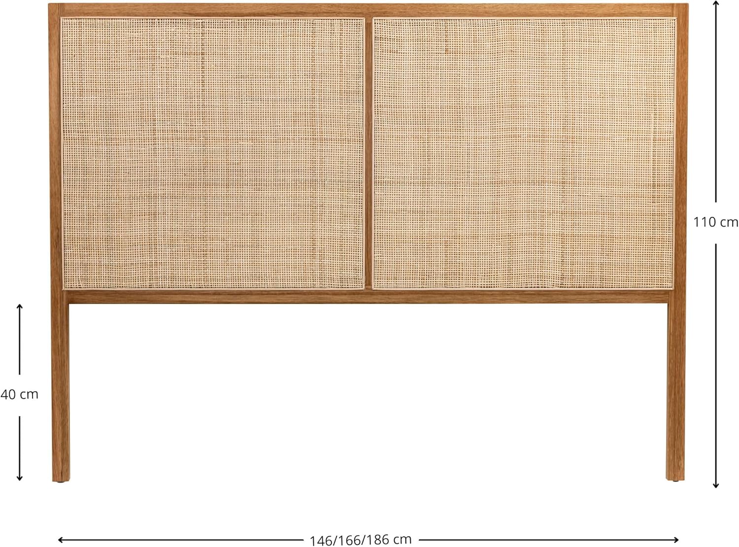 Terre de Nuit Tête de lit cannage 180cm en chêne Massif en Rotin - Bois Naturel L186cm x l28cm