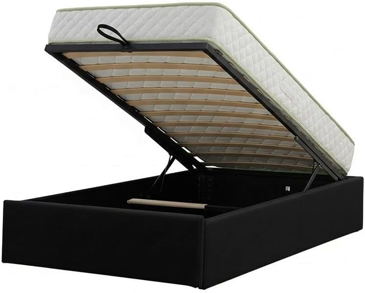 Ensemble Lit Coffre et Matelas 90x200 cm - Couleur : Noir - Sommier Relevable avec Vérins Hydrauliques - Matelas Haute Densité Confort Souple - Lit Coffre Déhoussable Noir 90x200