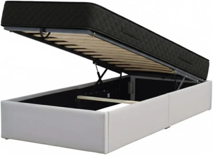 Ensemble Lit Coffre et Matelas 90x200 cm - Couleur : Gris - Sommier Relevable avec Vérins Hydrauliques - Matelas Latex Accueil Moelleux Soutien Ferme - Lit Coffre Déhoussable