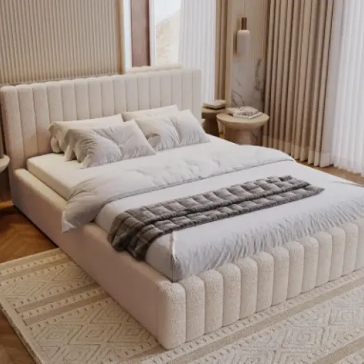 Test Billo Lit Rembourré 200x200 : un grand lit coffre bouclé qui fait le job sans trop de chichis