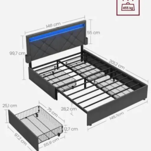 Test VASAGLE Lit Double 140x190 : un lit pratique avec rangements et LED qui fait bien le job