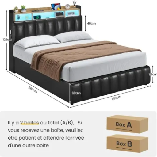 Test KIMENICH Lit Coffre 140x190 LED : un lit bien pensé pour gagner de la place (avec quelques compromis)