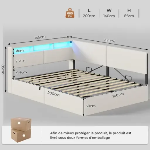 Test AOGLLATI Canapé lit 140x200 : un lit coffre malin avec LED et USB, pratique mais pas parfait