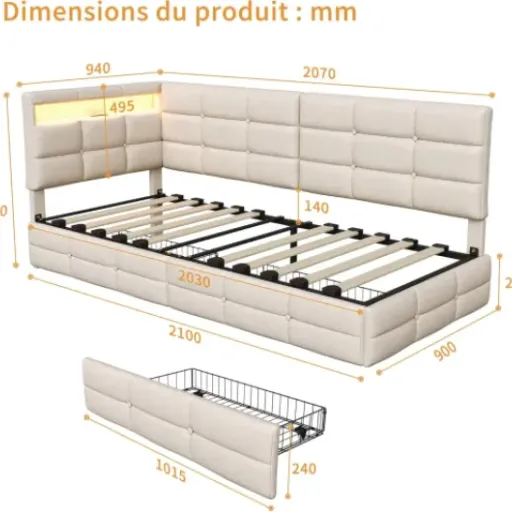Test canapé lit 90x200 Henunem : un petit lit d’appoint malin avec LED et USB, mais pas sans défauts