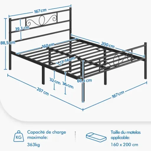 Test Yaheetech Lit 160x200 métal : un cadre simple, costaud et pratique pour gagner de la place