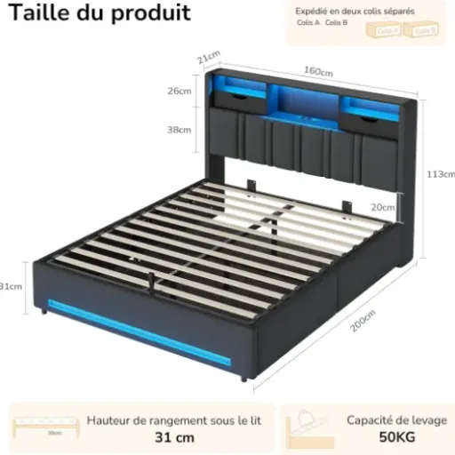 Test DICTAC Lit Coffre 160x200 : un lit plein d’astuces qui fait surtout gagner de la place