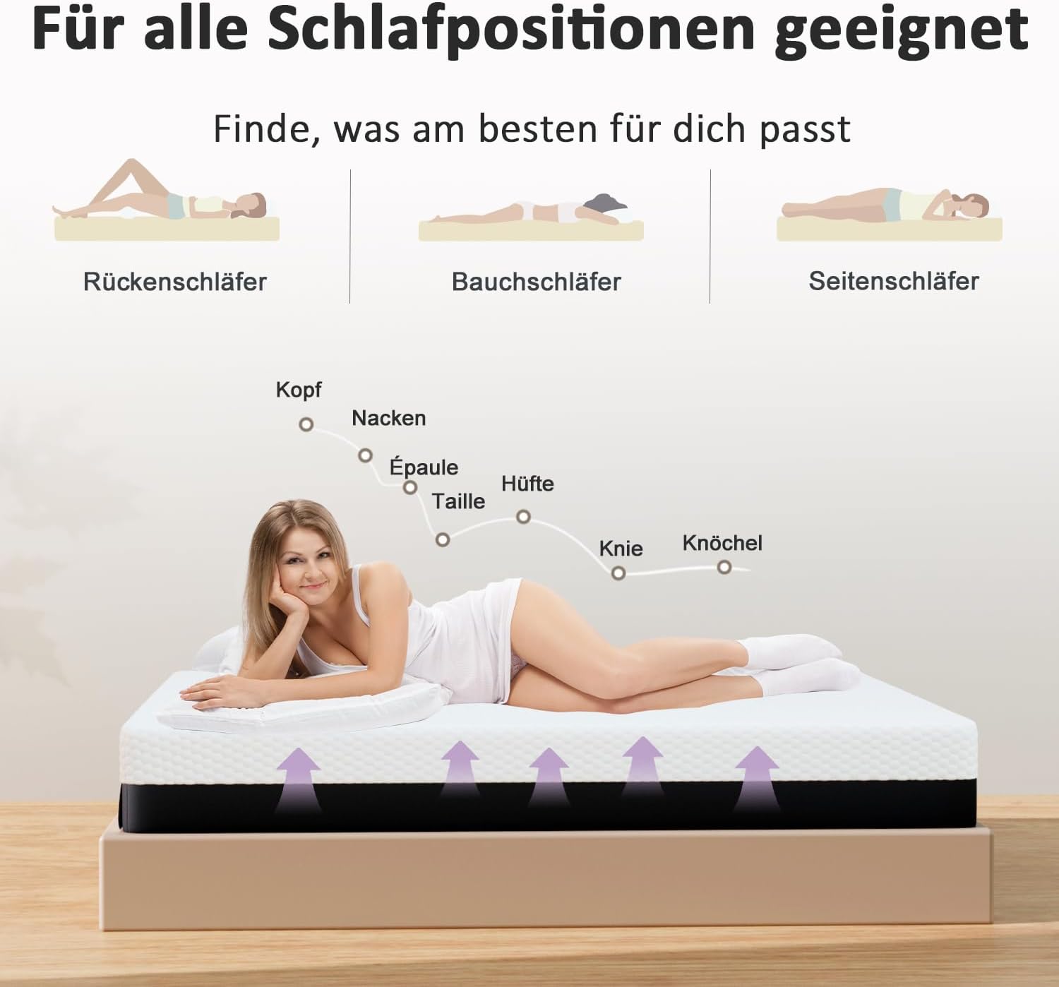Matelas 180x200 26 cm de Hauteur, Matelas en Mousse Froide Double Couche H3, Matelas en Mousse Viscose 7 Zones, Housse en Tissu Amovible(180x200x26cm) 26cm 180x200