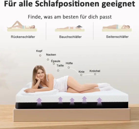 Matelas 180x200 26 cm de Hauteur, Matelas en Mousse Froide Double Couche H3, Matelas en Mousse Viscose 7 Zones, Housse en Tissu Amovible(180x200x26cm) 26cm 180x200