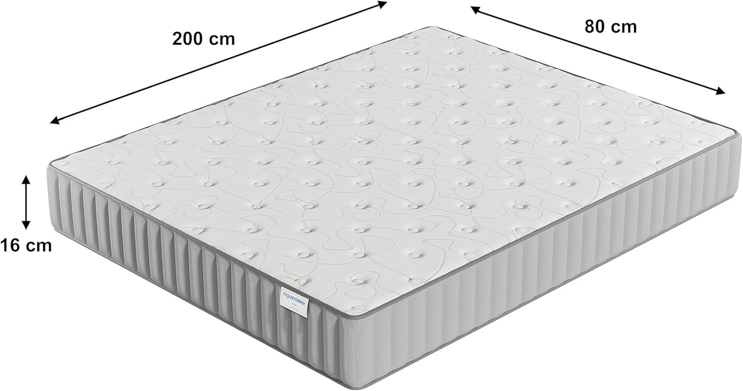 Matelas Orionis 80 x 200 cm- Technologie Hybrid: Mousse HDensité + Mousse MÉMOIRE De Forme- Ép 16cm- Soutien Tonique & Enveloppant- Label sanitized(Anti bactérien/acarien) 80 x 200 cm Épaisseur 16 cm