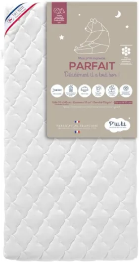 P'TIT LIT - Matelas Enfant/Bébé Parfait - 70x140 cm - 2 Faces : Ultra Respirant l'Été/Chaud et Douillet l'hiver - Anti Acarien - Déhoussable - Oeko Tex® - Fabrication Française 70x140x12 cm