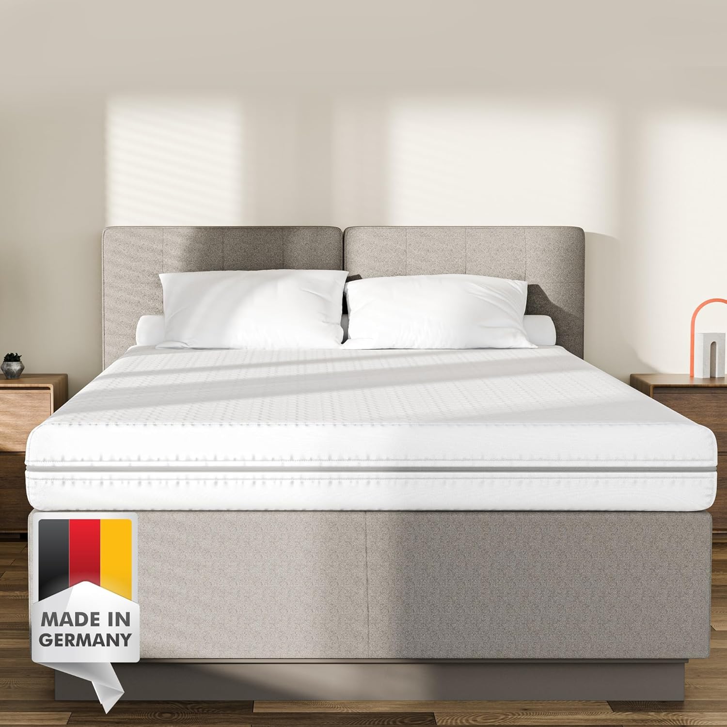 Mister Sandman Matelas en Mousse 7 Zones 100x190 cm, 18 cm, Équilibré ou Ferme, Réversible, Housse Lavable, Certifié Oeko-TEX, Fabriqué en Allemagne Équilibré & Ferme 100 x 190 cm