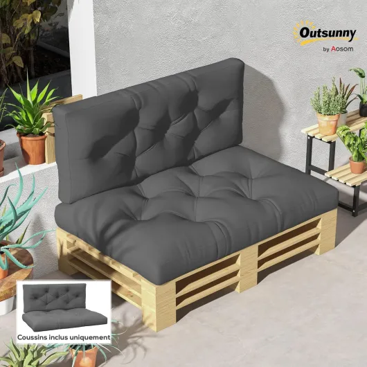 Ensemble de 2 Coussins pour canapé Palette 2 Places Grand Confort dim - 120L x 80l x 12H cm Polyester Gris Gris Anthracite
