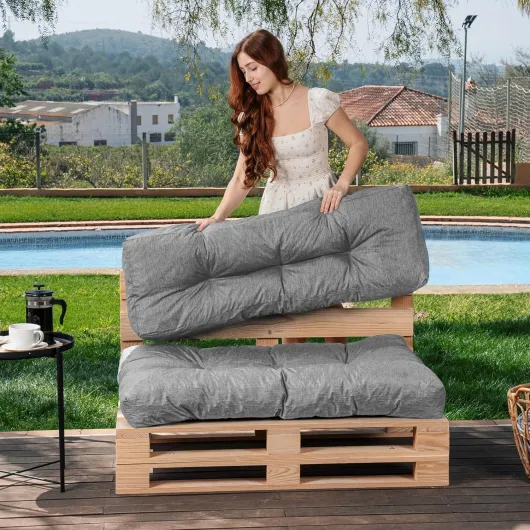 Coussin Palette Extérieur Confortable - Tissu Résistant, Anti-UV & Déperlant - Coussin Salon de Jardin Extérieur, Balcon, Terrasse (Lot Assise + Dossier, Gris) Gris Lot 1 Dossier 120 X 40 cm + 1 Assise 120 X 80 cm