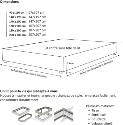 Lit Coffre Tissu Gris Clair - Revêtement Amovible - Sommier Inclus - Design et Robuste - Montage Simple Rapide (140x190 cm)