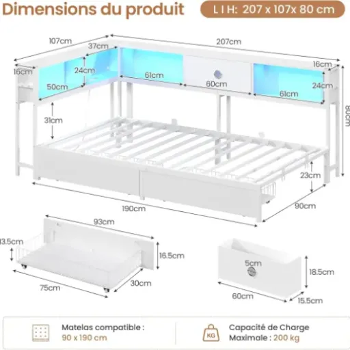 Test DICTAC Canapé Lit 90x190 : un lit d’angle malin pour petits espaces, avec quelques compromis