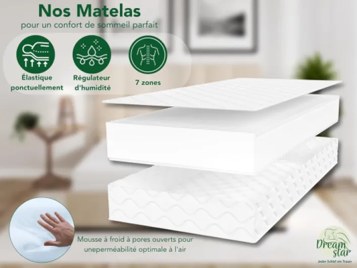 Dreamstar Ergo Flex XXL Duo - Matelas orthopédique en mousse froide 7 zones - 22 cm de hauteur - Certifié Öko-Tex - Dureté 3 et 4 - 100 x 200 cm Dureté 3 et dureté 4 100 x 200 cm
