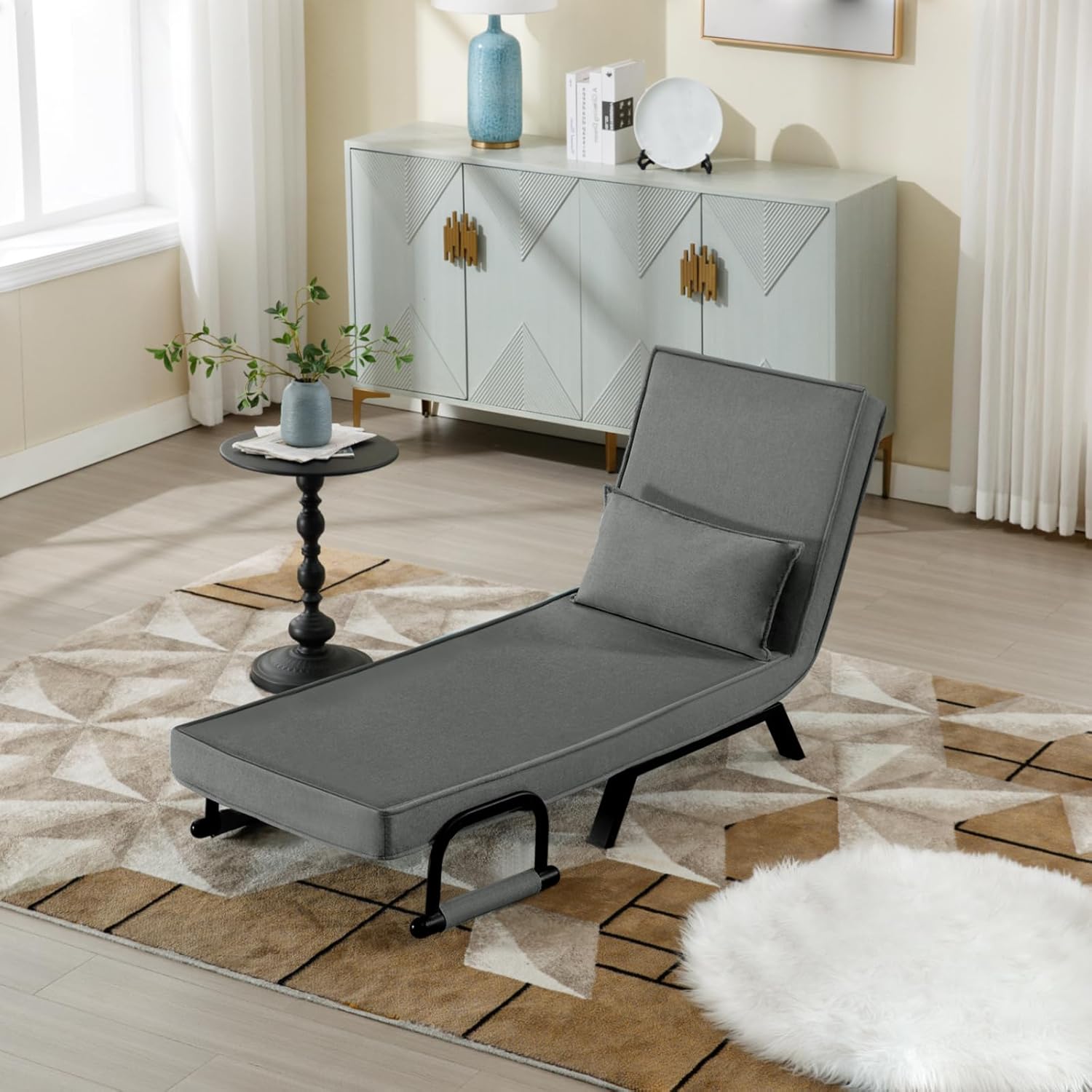 Fauteuil Lit 1 Place Convertible, Canapé Lit, 184 x 60 cm, Gris Foncé - Convertible 3 en 1, avec Dossier Réglable en 5 Positions, Fauteuil Salon, Oreiller Amovible, Siège Rembourré Gris Foncé 184 x 60 cm