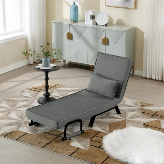 Fauteuil Lit 1 Place Convertible, Canapé Lit, 184 x 60 cm, Gris Foncé - Convertible 3 en 1, avec Dossier Réglable en 5 Positions, Fauteuil Salon, Oreiller Amovible, Siège Rembourré Gris Foncé 184 x 60 cm