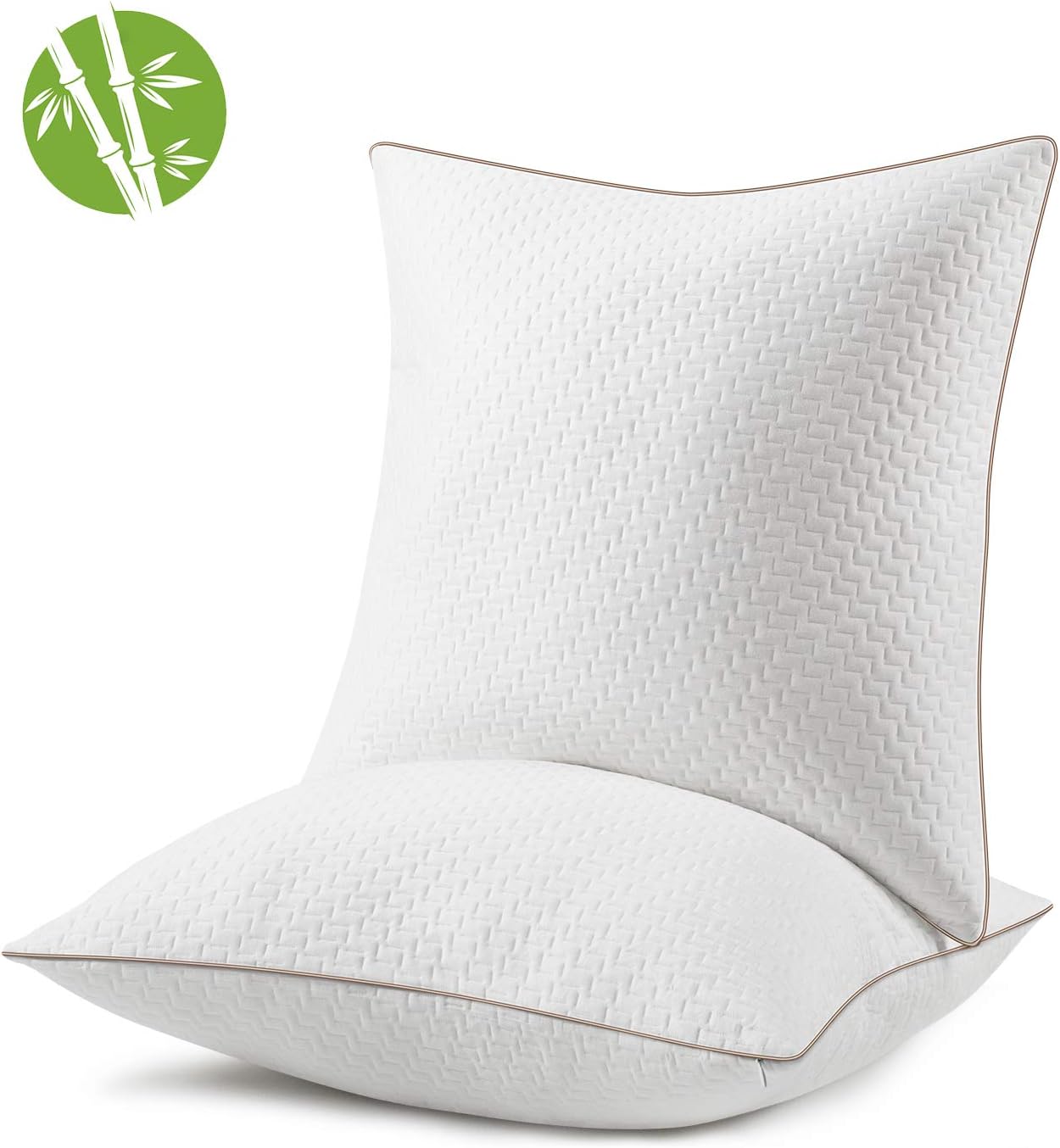 Oreiller 65x65 (2 Pièces) - Qualité Hôtelière de Luxe Oreiller - avec Housse en Fibres de Bambou Amovibles - Anti-acariens - Hypoallergénique -Confortable - Doux et Respirant - Qualité Hôtelière - avec Housse Amovibles - Anti acariens - Ergonomiq