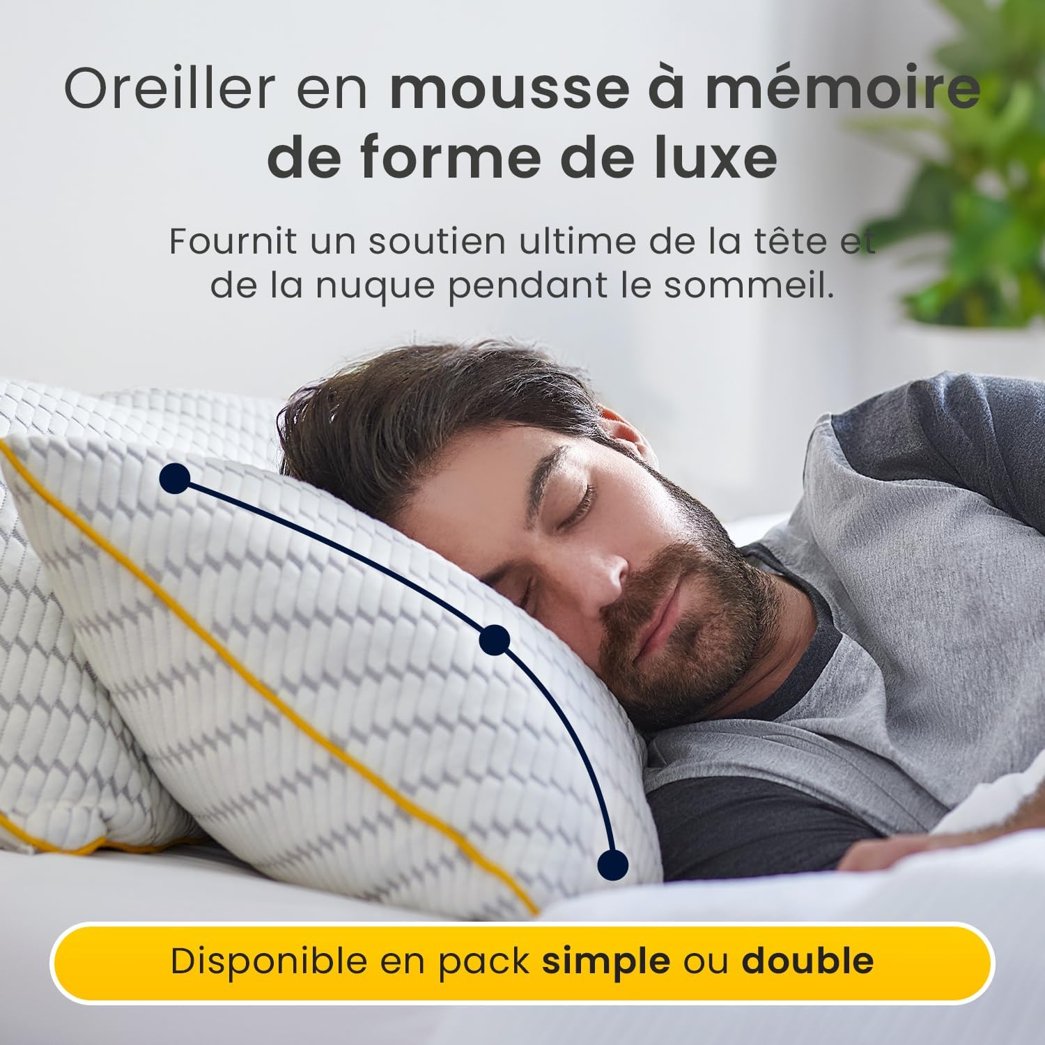 Lot de 2 Oreillers à mémoire de Forme 71x45 cm - Coussin Respirant Blanc avec Housse en Bambou, Hauteur Réglable, Lavable en Machine, pour Dormir sur Le Dos, Le côté ou Le Ventre