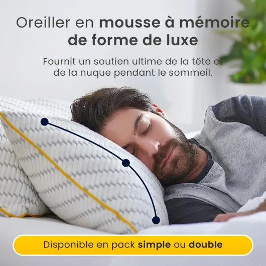 Lot de 2 Oreillers à mémoire de Forme 71x45 cm - Coussin Respirant Blanc avec Housse en Bambou, Hauteur Réglable, Lavable en Machine, pour Dormir sur Le Dos, Le côté ou Le Ventre