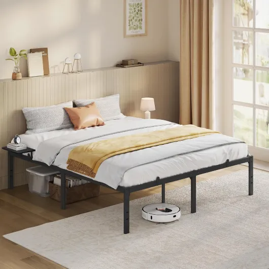Cadre de Lit 160 x 200 avec Sommier Métal, Cadre en Métal avec Étagères de Rangement, Tête de Lit, pour Adolescents, Montage Facile, Noir Classique RMB095B01 160l x 200L cm sans tête de lit