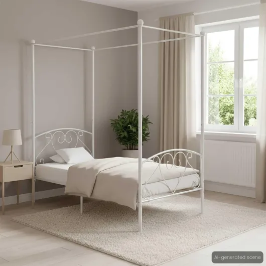 Cadre de Lit à Baldaquin Lit Simple Lit Adulte Lit Coffre Sommier à Lattes Chambre à Coucher Maison Intérieur Blanc Métal 90x200 cm Blanc 90 x 200 cm