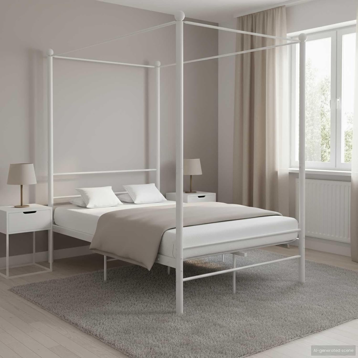 Cadre de Lit à Baldaquin Sommier à Lattes Lit Double Adulte Cadre à Lattes sur Pied Chambre à Coucher Maison Intérieur Blanc Métal 140x200 cm Blanc 140 x 200 cm