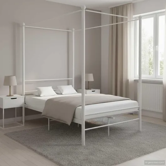 Cadre de Lit à Baldaquin Sommier à Lattes Lit Double Adulte Cadre à Lattes sur Pied Chambre à Coucher Maison Intérieur Blanc Métal 140x200 cm Blanc 140 x 200 cm