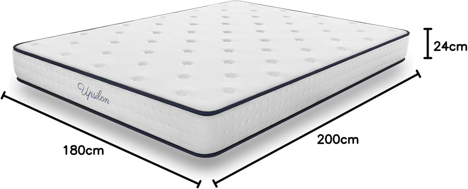 Upsilon - Matelas 180x200 Noyau Hybride - 26 cm - Ressorts Ensachés - Mémoire de Forme + Blue Latex - Confort Mi-Ferme - 7 Zones - Indépendance de Couchage - Durable 180 x 200 cm 26 CM - HYBRIDE