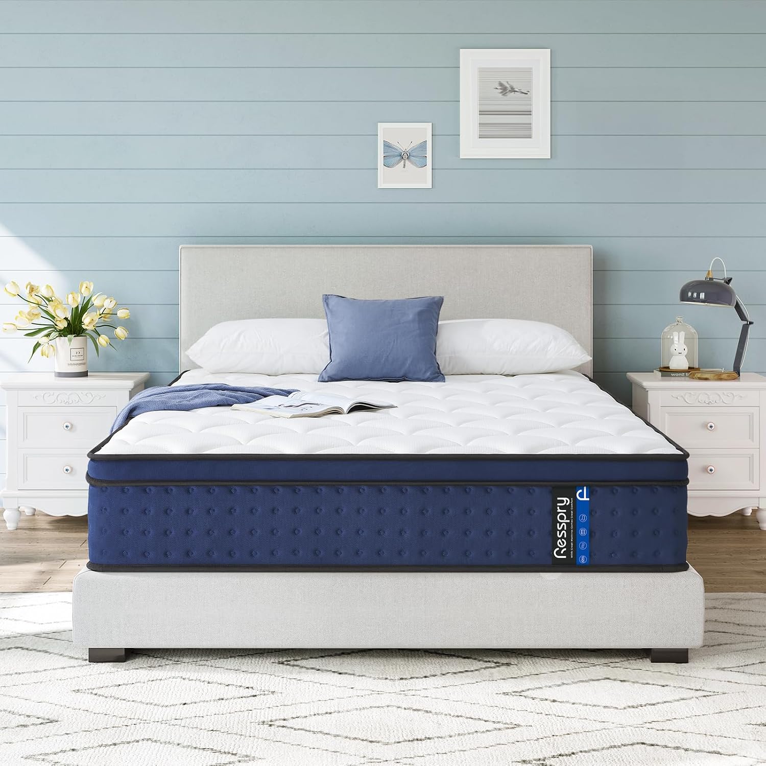 Resspry Navyx Collection – Matelas hybride pour soulager la pression – Mousse respirante avec ressorts ensachés individuels, fermeté moyenne – Pour lit double – 30,5 cm – Collection Navyx (135 x 190 x Housse anti-humidité + mousse à mémoire de forme Smart