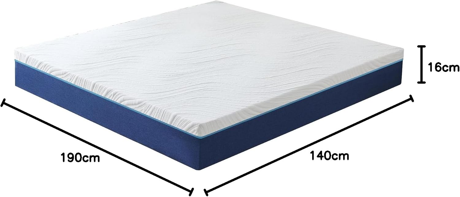 Hiimgo Matelas 140x190x16cm, Matelas en Mousse à Mémoire de Forme - Fermeté Moyenne, 7 Zones de Confort, Soutien Parfait, Réversible à Deux Faces Utilisables 140x190x16 16CM