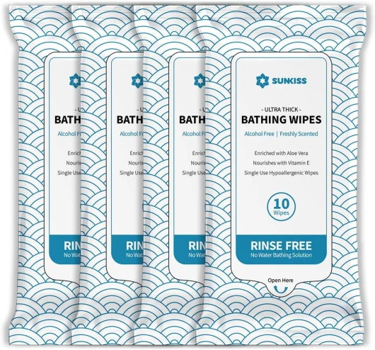 TrustPlus Lingettes Sans Bain avec Aloès, Extra Épais 20 x 30 cm Lingettes Nettoyantes pour le Adultes Peaux Sensibles,Gym, Camping, Voyage, Sans Alcool,40 unité