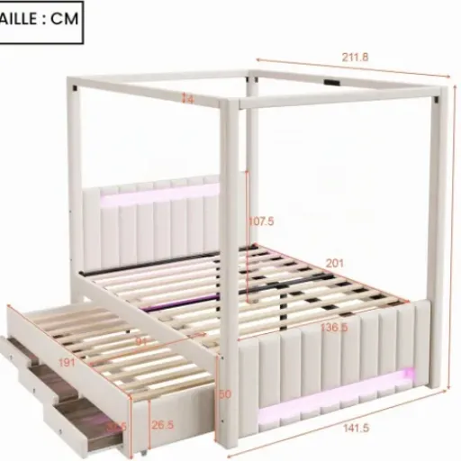 Test Sweiko Lit à baldaquin 140x200 : un lit 4-en-1 bien pensé pour gagner de la place